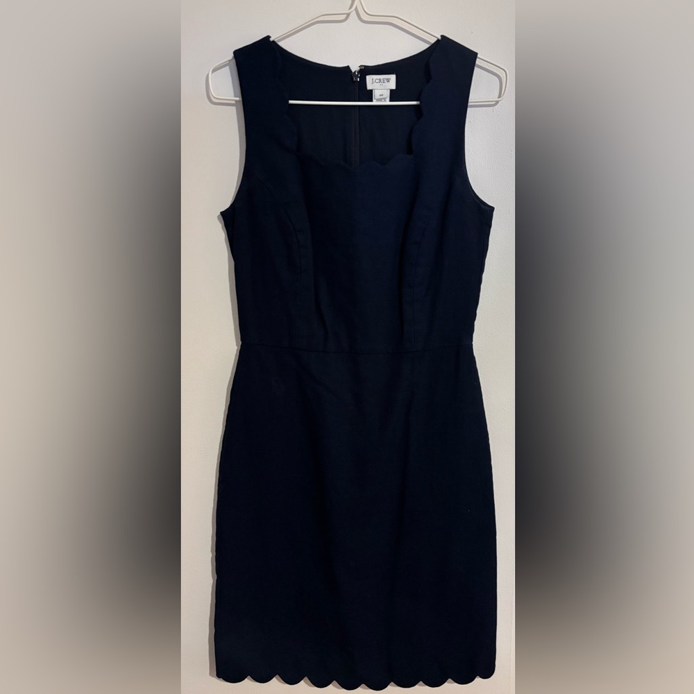 J. Crew Scalloped Hem Sleeveless Navy Blue Sheath Dress